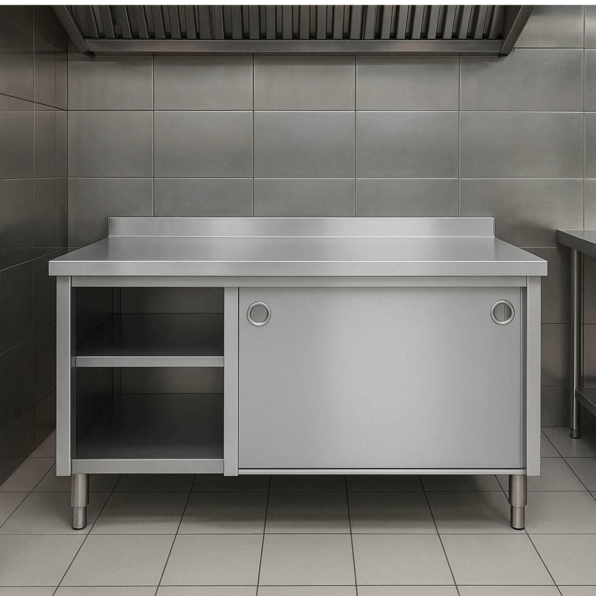 Masa de lucru inox cu dulap si polita intermediara 200*60*85 - 6