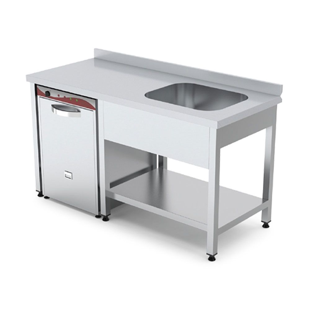 Spalator cu 1 cuva pe partea dreapta, spatiu masina spalat, inox, 180*70*85 cm - 0