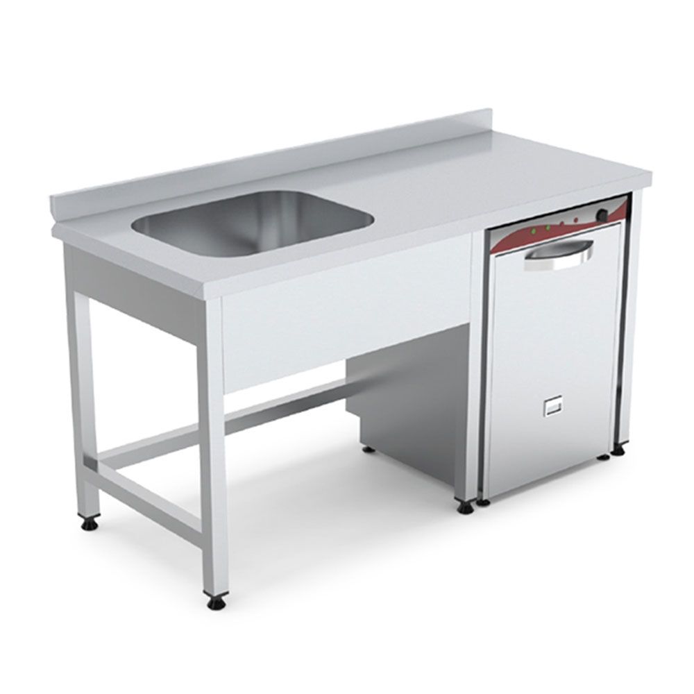 Spalator inox cu 1 cuva pe partea stanga si spatiu masina spalat 140*70*85 - 0