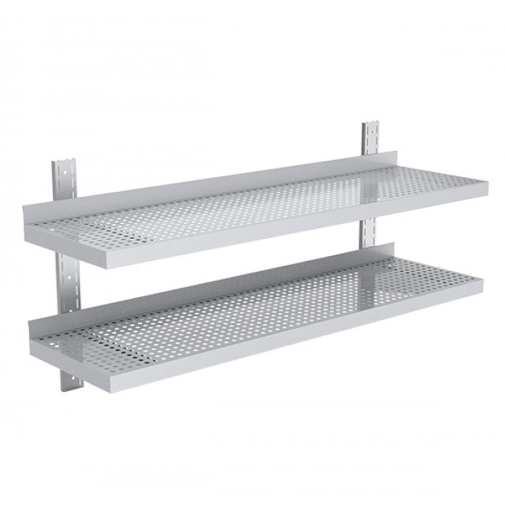 Polita inox dubla perforata de perete ajustabila - 0