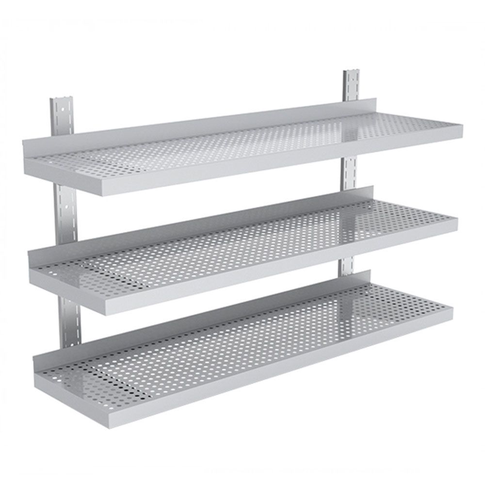 Polita inox tripla perforata de perete ajustabila - 0