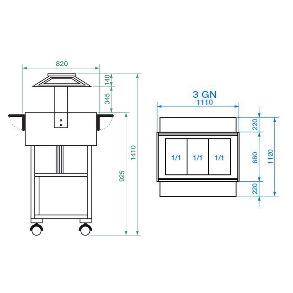 Carucior autoservire rece 3*GN1/1 - 2