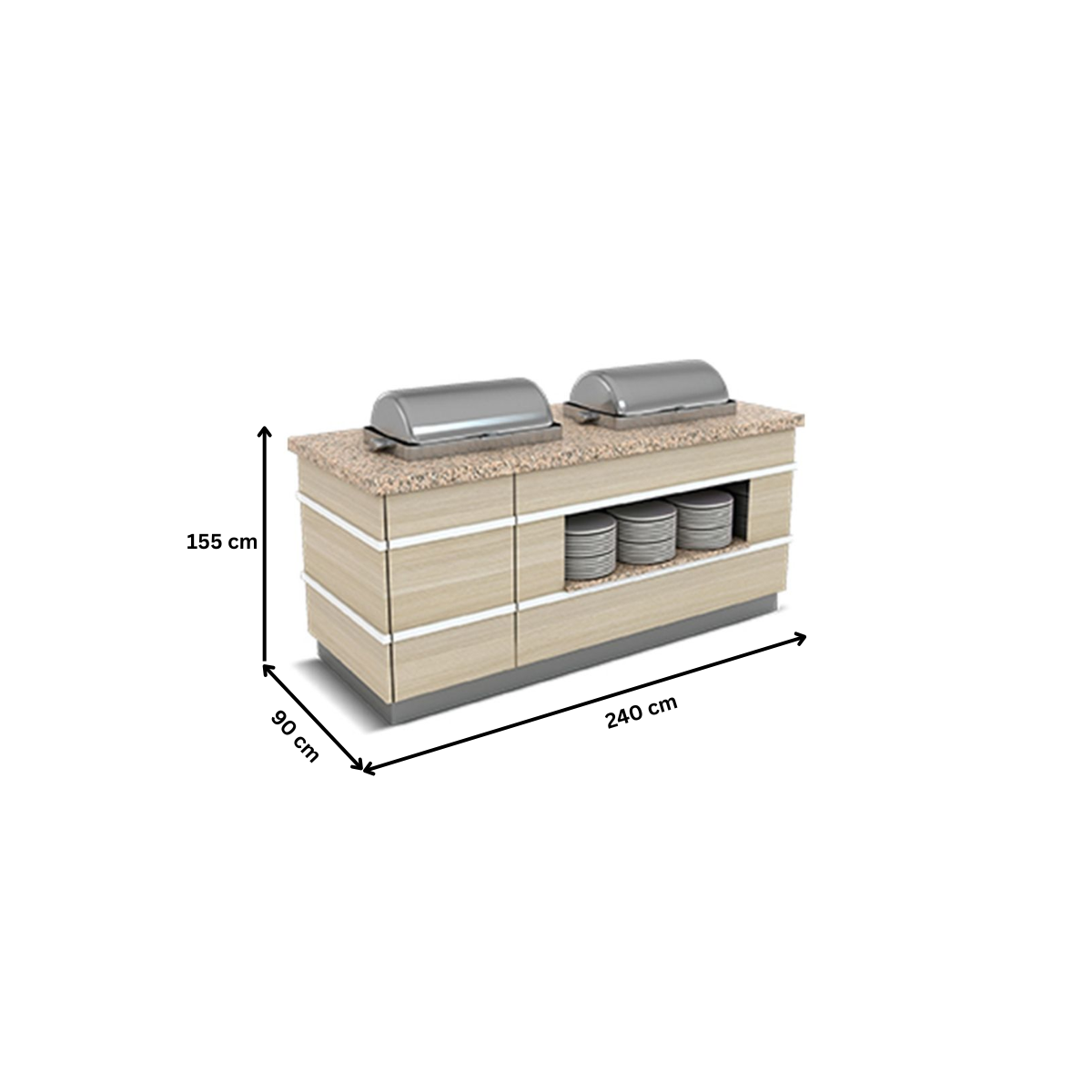 Bufet cald GLASGOW cu 3 chafing dish si o polita interioara 240 cm - 1