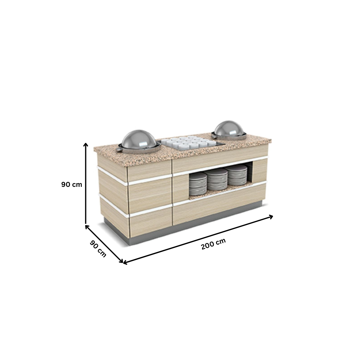 Bufet GLASGOW pentru supe / ciorbe cu 2 chafing dish si o polita interioara 200 cm - 1