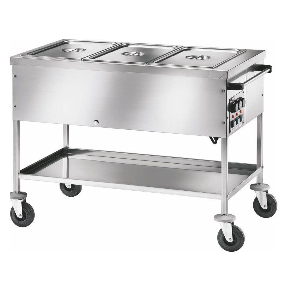 Carucior tip bain marie cu 3 cuve cu temperatura reglabila separat - 0