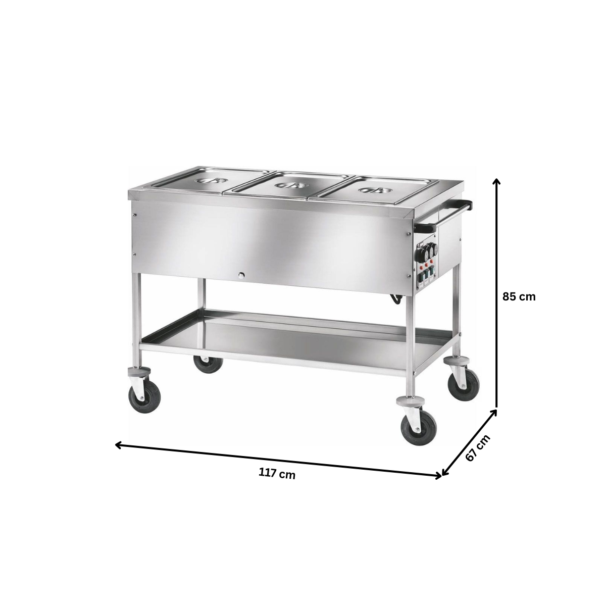 Carucior tip bain marie cu 3 cuve cu temperatura reglabila separat - 1