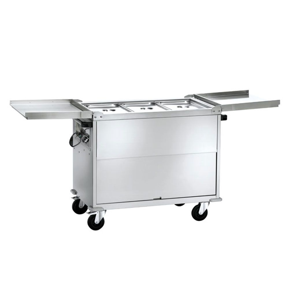 Carucior tip bain marie cu 3 cuve, capace si dulap neutru - 1