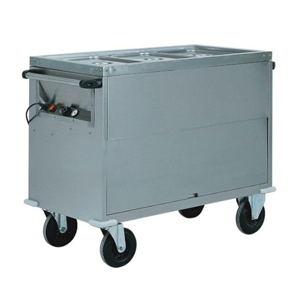 Carucior tip bain marie cu 3 cuve si dulap neutru - 0