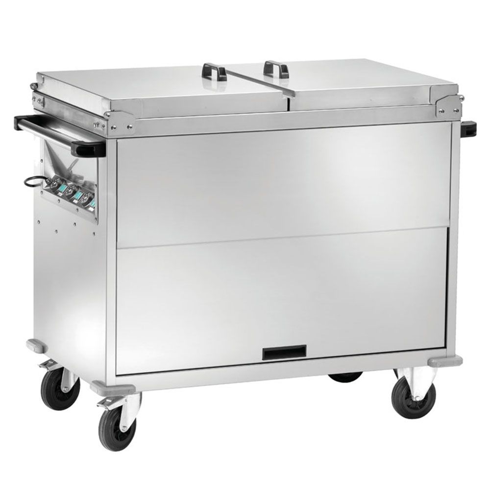 Carucior tip bain marie cu 3 cuve, capace si dulap neutru - 0