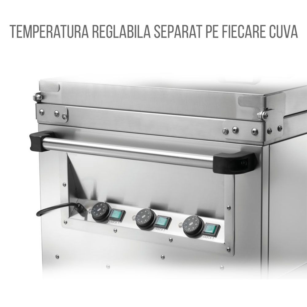 Carucior tip bain marie cu 3 cuve, capace si dulap neutru - 1
