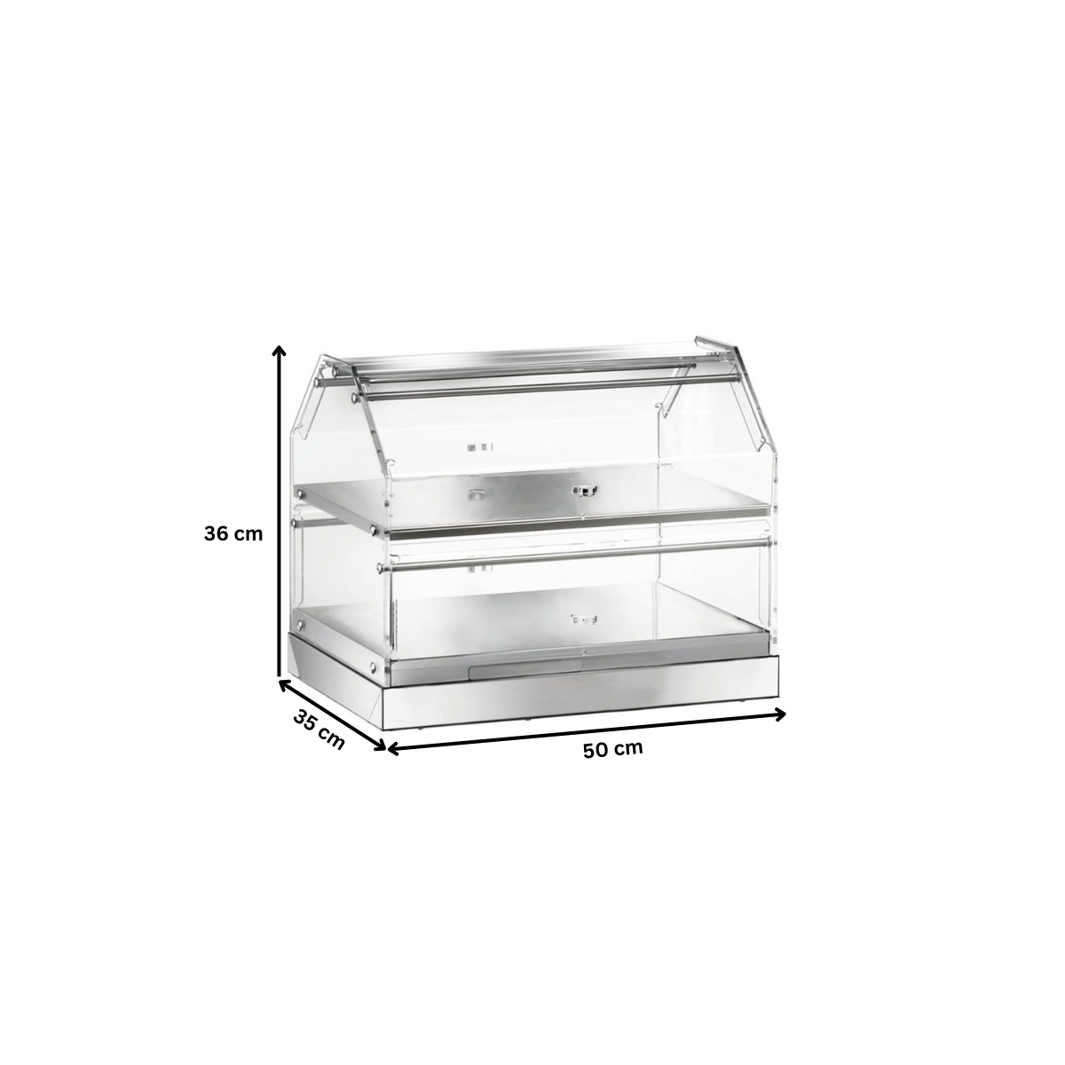 Vitrina neutra de banc, inox, cu 2 polite, 50*35*36 cm - 1