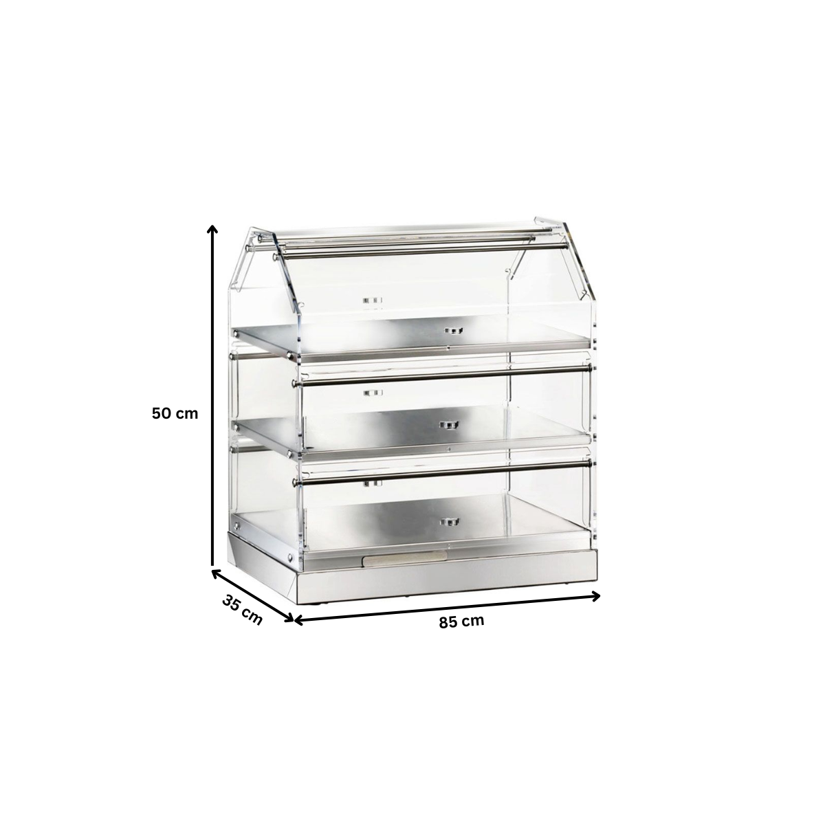 Vitrina neutra de banc, inox, cu 3 polite, 85*35*50 cm - 1