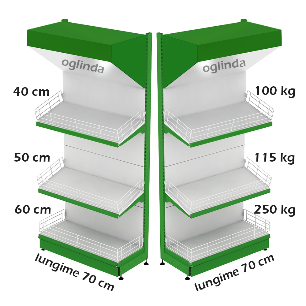 Raft metalic legume fructe 70*227h cm baza 60 cm 2 polite si pazie oglinda - 2