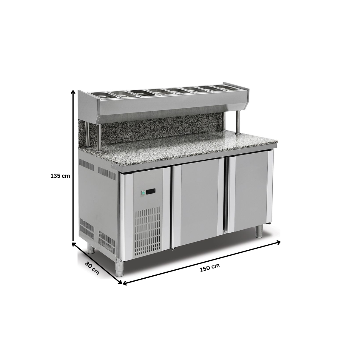 Masa preparare pizza, profesionala, inox, 8 cuve, blat din granit, 300 lt, 150*80*85/135 cm - 4