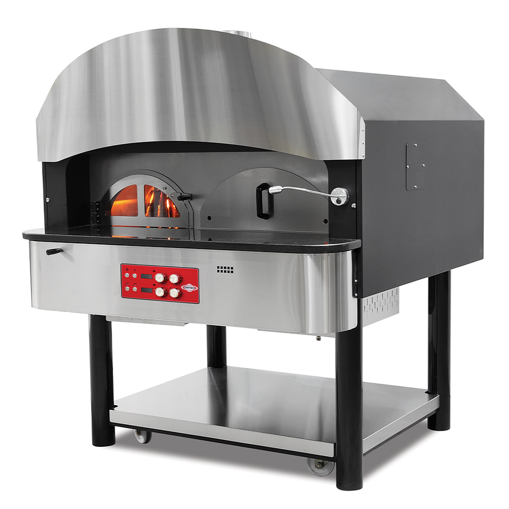 Cuptor profesional traditional cu panou electronic, rotativ, pe lemne/gaz - 75 pizza/h si depozit pentru lemne - 0