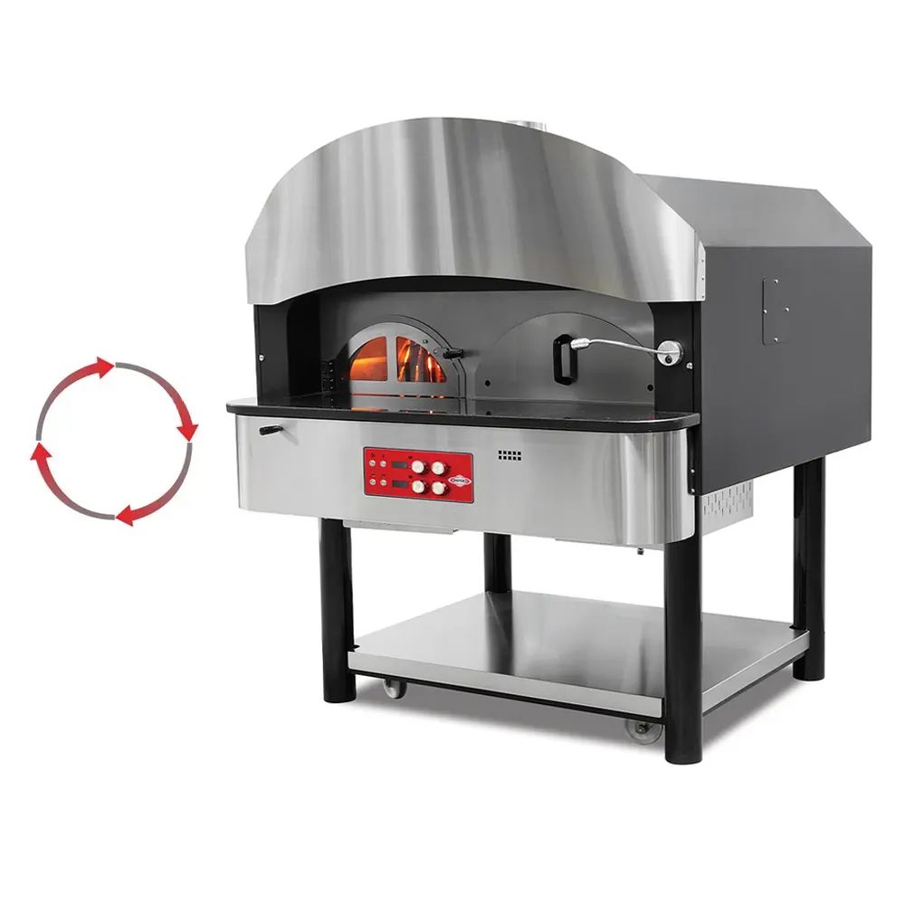 Cuptor profesional traditional cu panou electronic, rotativ, pe lemne/gaz - 75 pizza/h si depozit pentru lemne - 2
