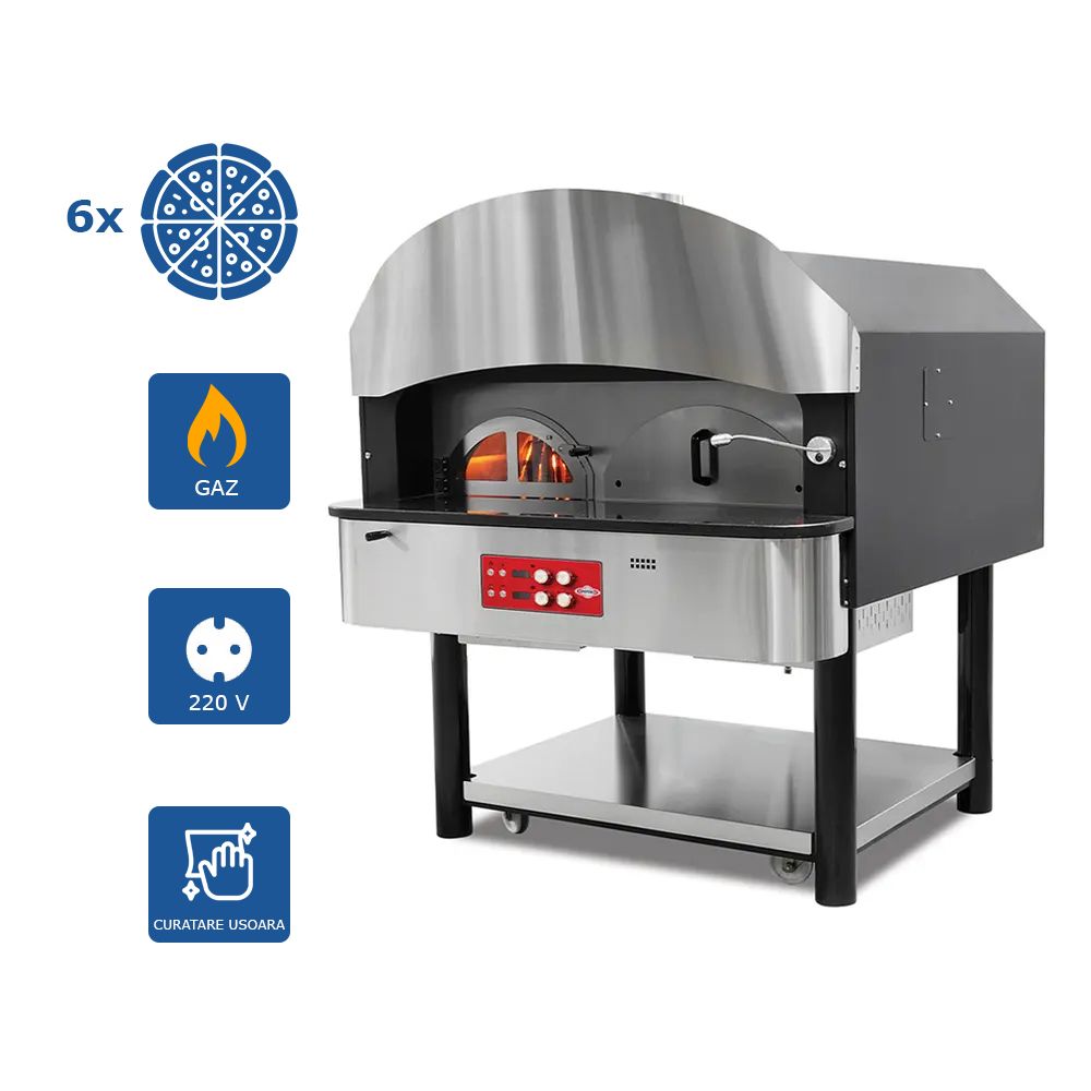 Cuptor profesional traditional cu panou electronic, rotativ, pe lemne/gaz - 75 pizza/h si depozit pentru lemne - 4