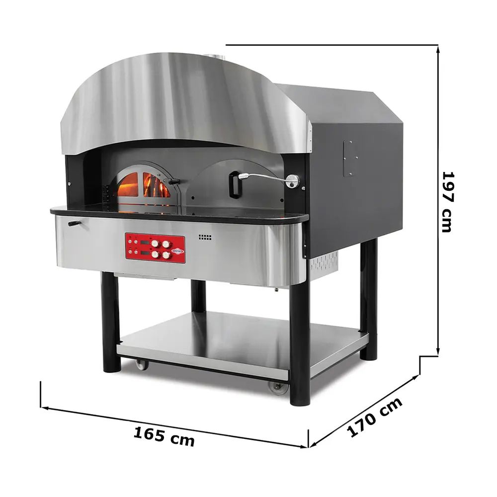 Cuptor profesional traditional cu panou electronic, rotativ, pe lemne/gaz - 75 pizza/h si depozit pentru lemne - 5
