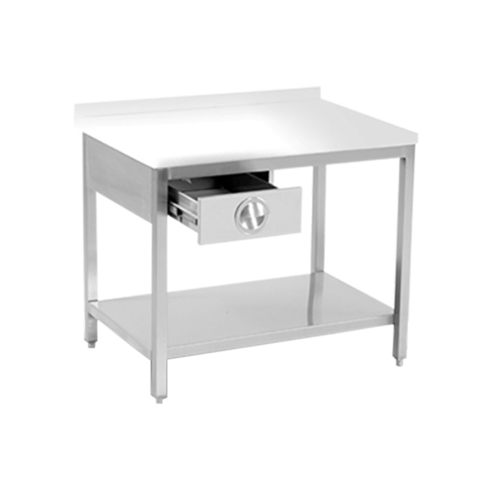 Masa de lucru inox cu blat din polietilena, 1 sertar si polita inferioara 140*60*85 - 0
