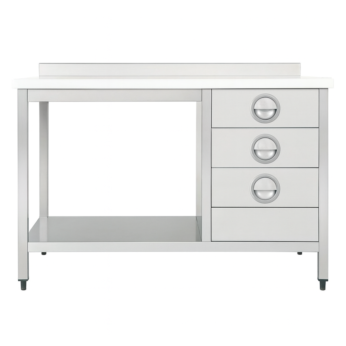 Masa de lucru inox cu blat din polietilena, 3 sertare si polita inferioara 220*60*85 - 1