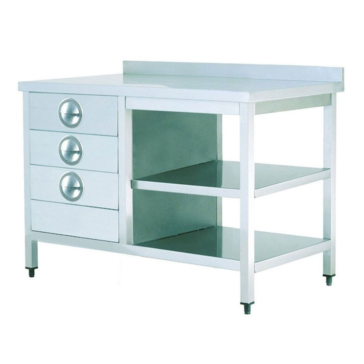 Masa de lucru inox cu polita intermediara si inferioara si 3 sertare 140*60*85 - 2