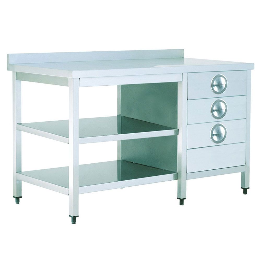 Masa de lucru inox cu polita intermediara si inferioara si 3 sertare 220*60*85 - 0