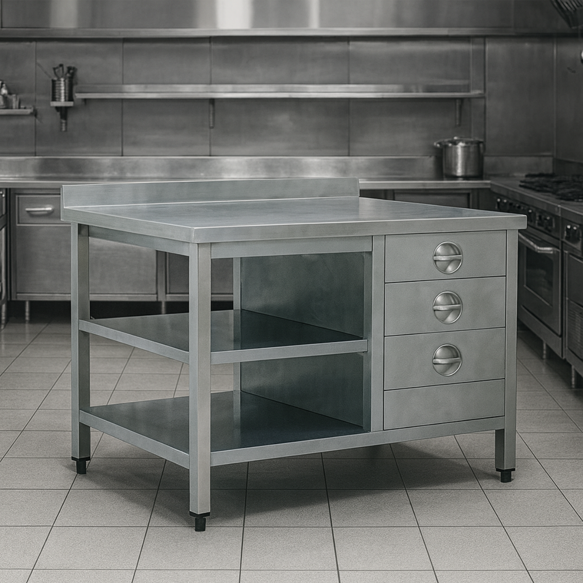 Masa de lucru inox cu polita intermediara si inferioara si 3 sertare 240*60*85 - 6