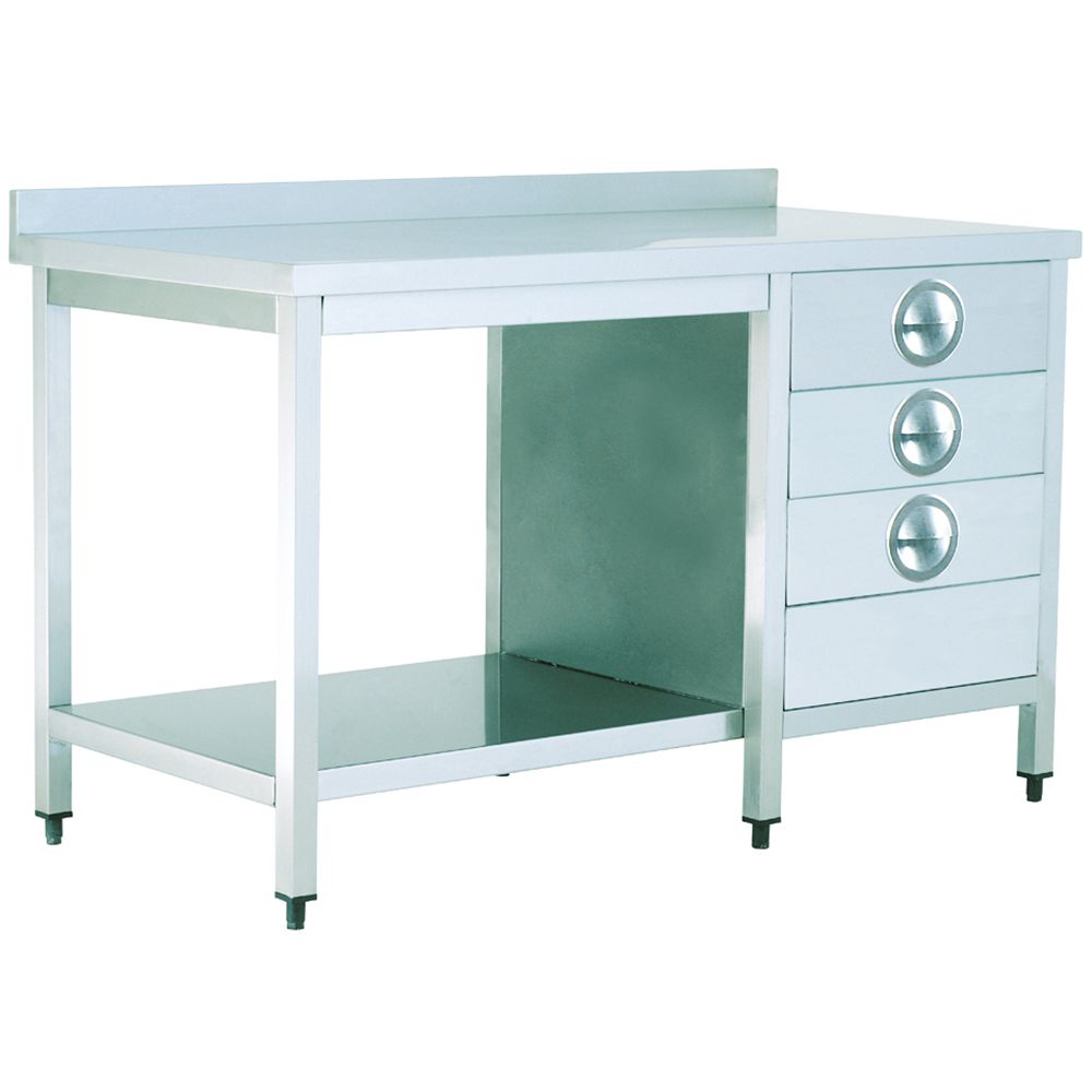 Masa de lucru inox cu 3 sertare si polita inferioara 220*60*85 - 0