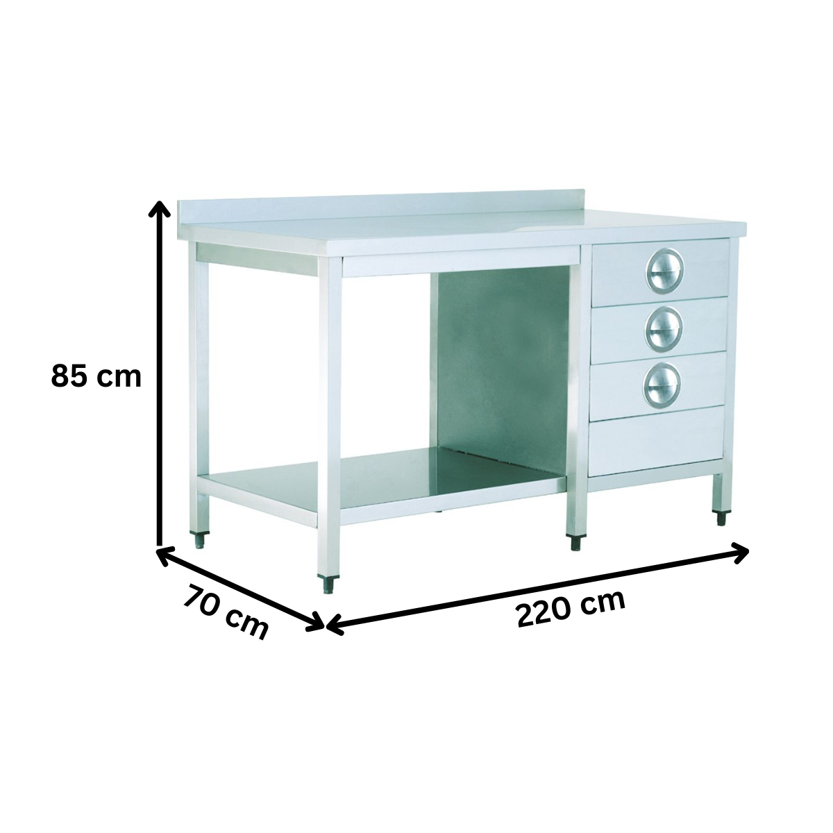 Masa de lucru inox cu 3 sertare si polita inferioara 220*70*85 - 1