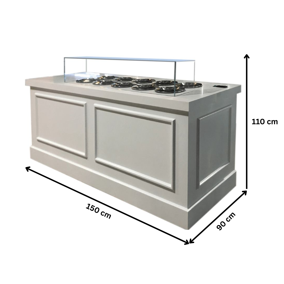 Vitrina frigorifica pentru inghetata cu 10 cuve - 1.5 m - 1