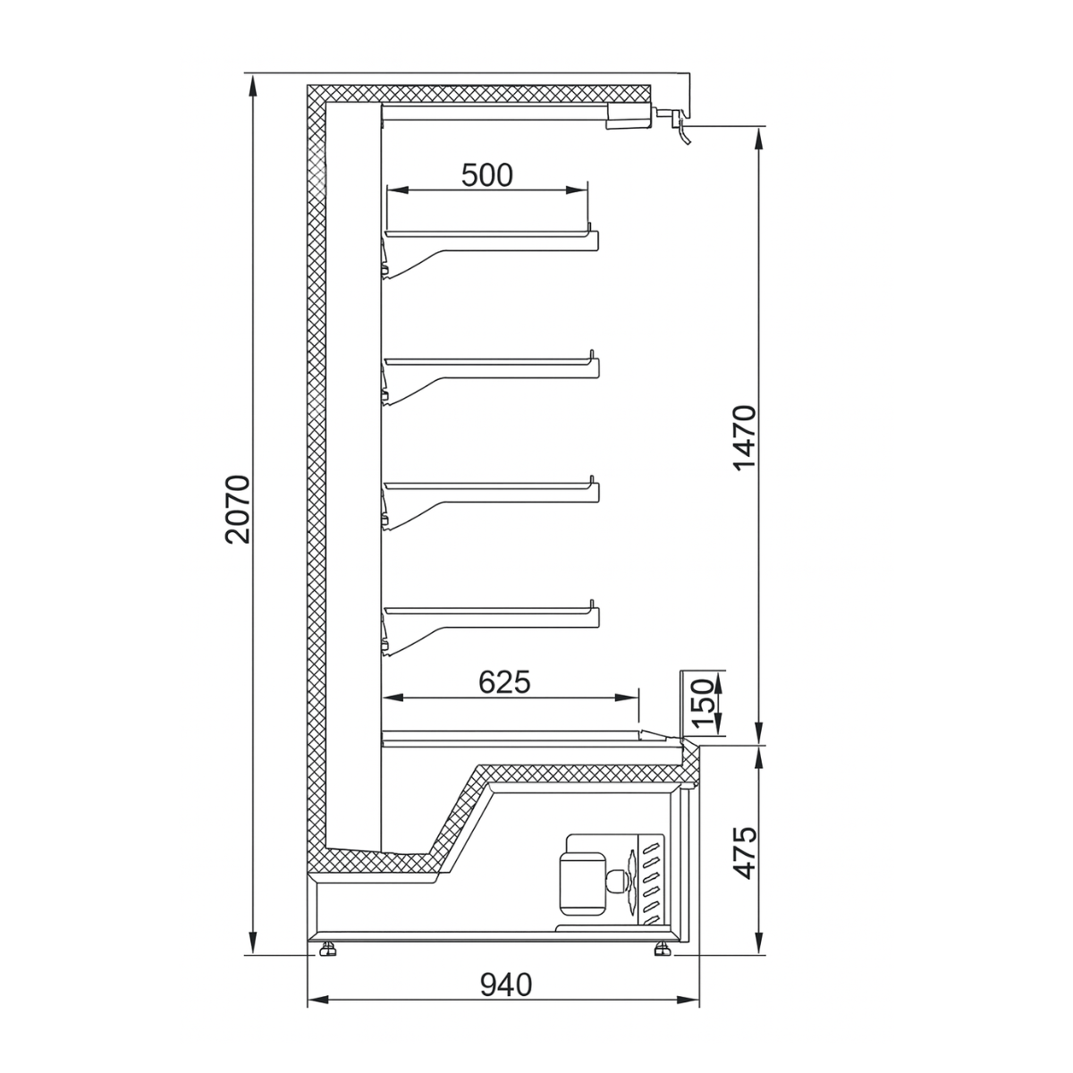 Raft frigorific pentru carne-mezeluri-lactate-bauturi 104 cm - motor interior - 4
