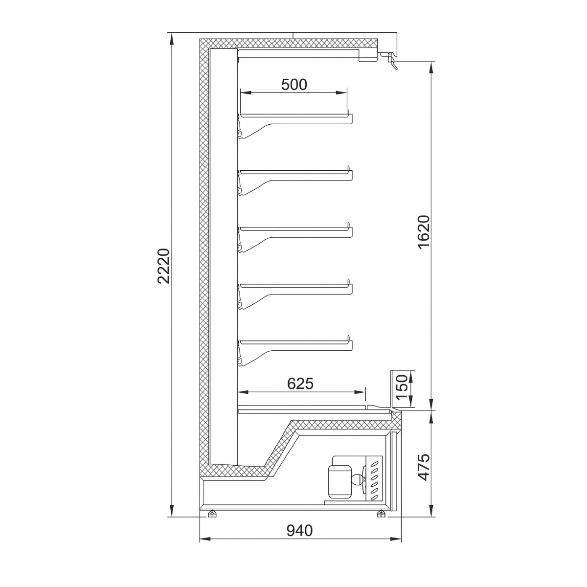 Raft frigorific pentru carne-mezeluri-lactate-bauturi 260 cm - motor interior - 2