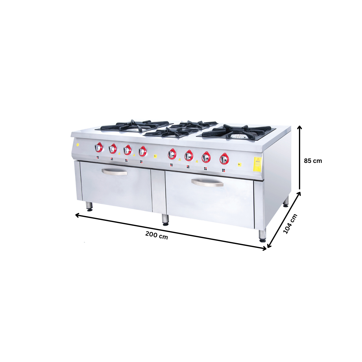 Masina de gatit pe gaz, inox, cu 4 arzatoare, 2 cuptoare, 200*104*85 cm - 1