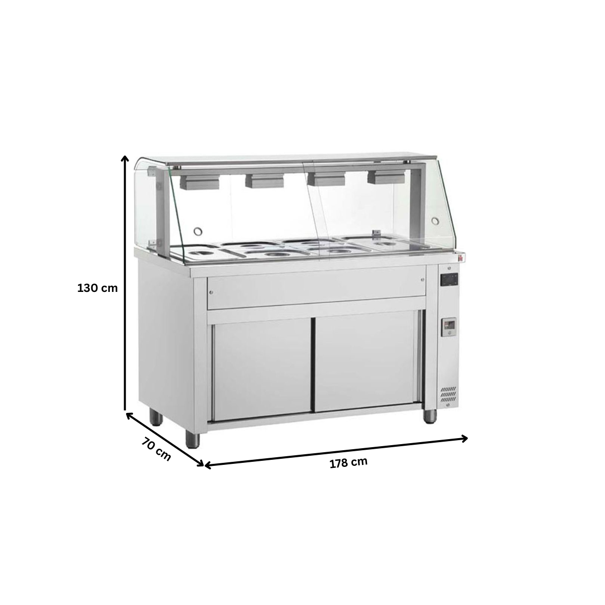 Bain-marie 5 tavi GN 1/1 cu dulap cald si geam panoramic, 178 cm - 4