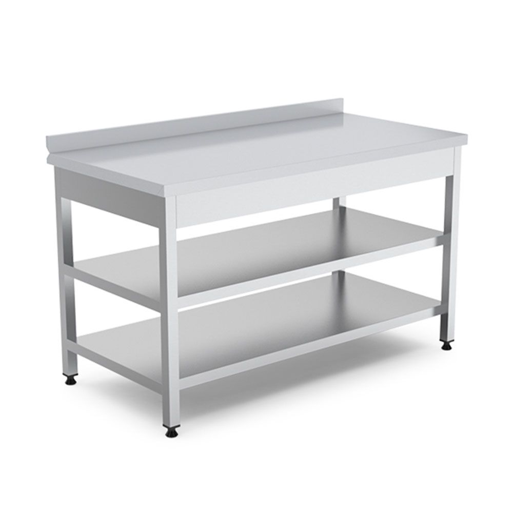 Masa de lucru inox cu polita intermediara si inferioara 140*60*85 - 0