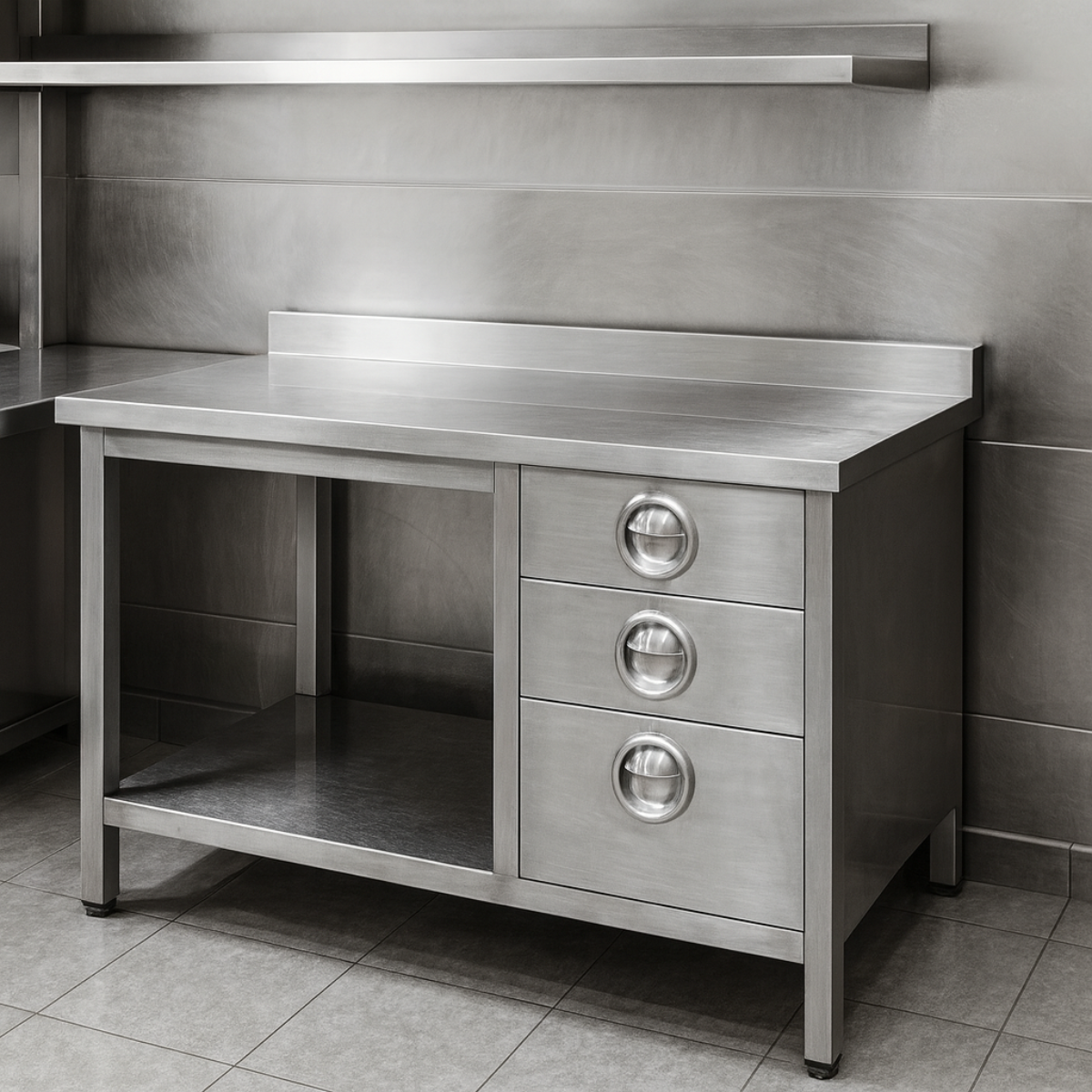 Masa de lucru inox cu 3 sertare si polita inferioara 180*70*85 - 5