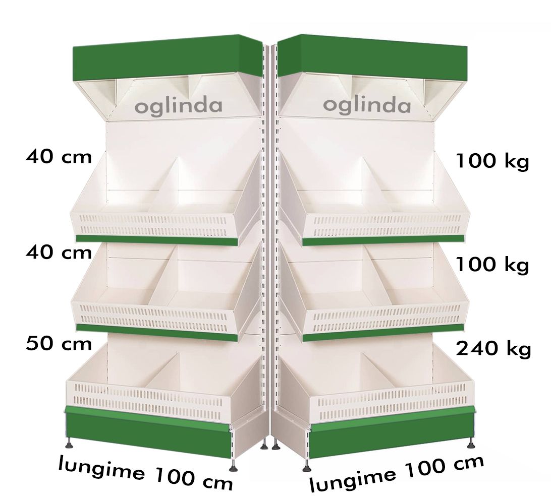 Raft metalic legume fructe 100*220h cm baza 50 cm cu 2 polite si pazie oglinda - 1