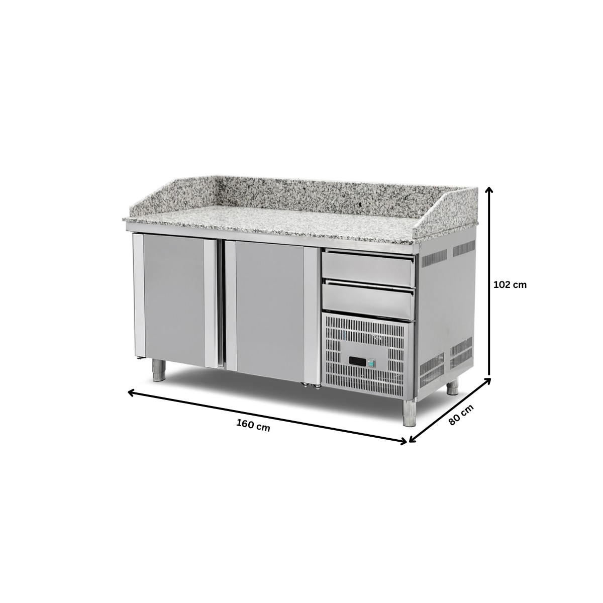 Masa preparare pizza, profesionala, inox, 2 sertare, 300 lt, 160*80*102 cm - 2