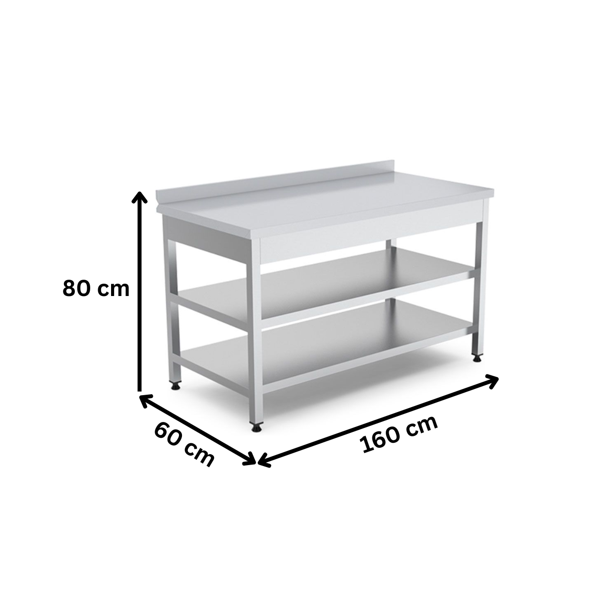 Masa de lucru inox cu polita intermediara si inferioara 160*60*85 - 1