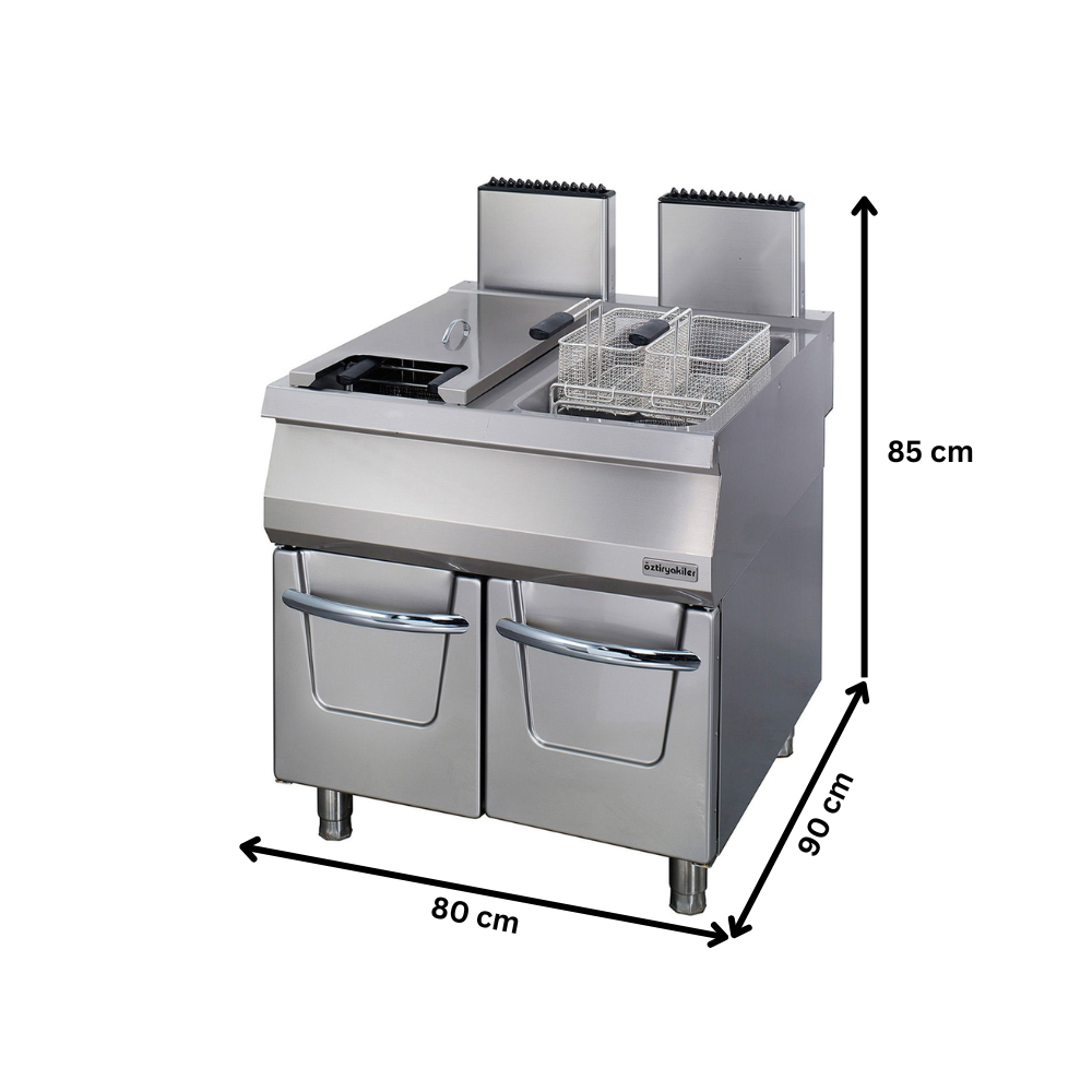 Friteuza gaz profesionala OZTI, inox, cu 2 cuve, 22+22 lt - 1