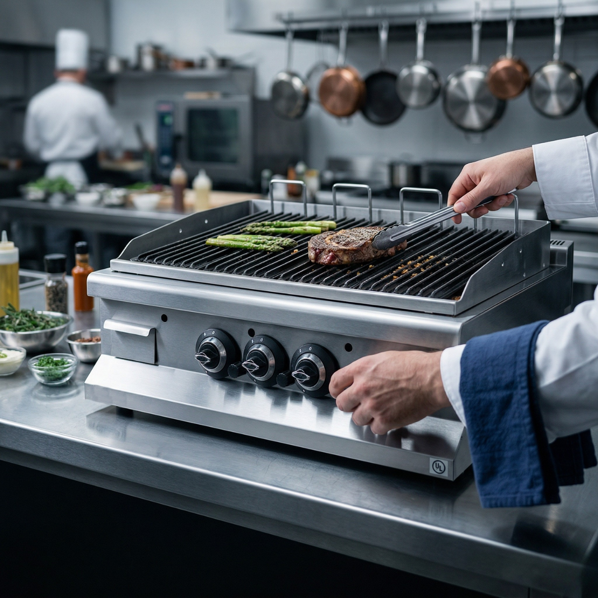 Grill pe gaz profesional, inox, cu roca vulcanica, 90*64*29 cm - 2