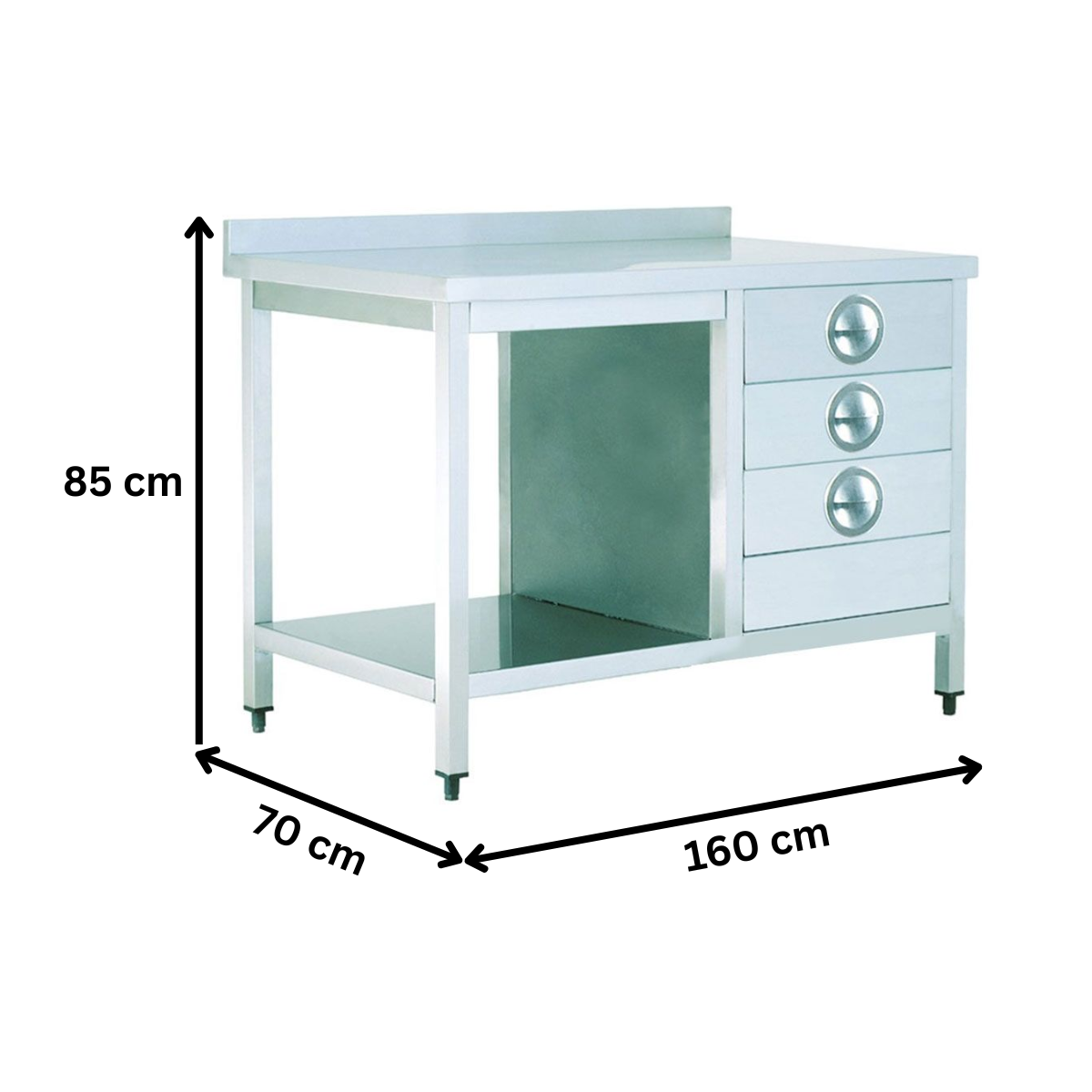 Masa de lucru inox cu 3 sertare si polita inferioara 160*70*85 - 1