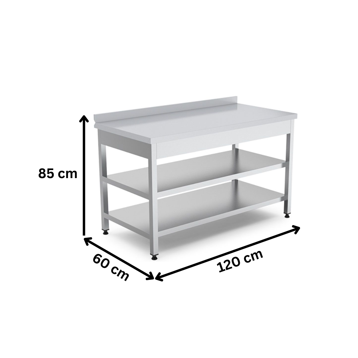 Masa de lucru inox cu polita intermediara si inferioara 120*60*85 - 1
