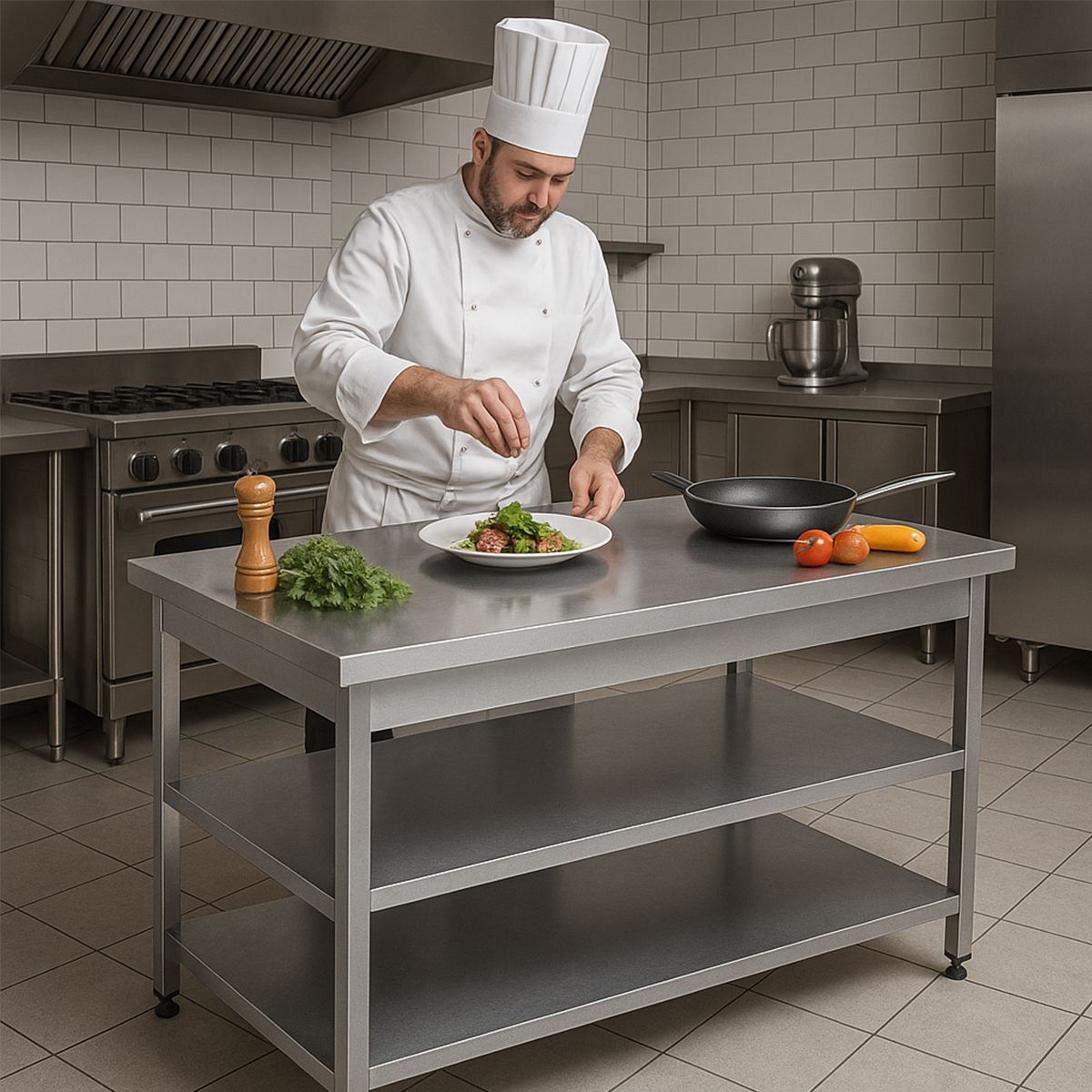 Masa de lucru inox cu polita intermediara si inferioara 120*60*85 - 6