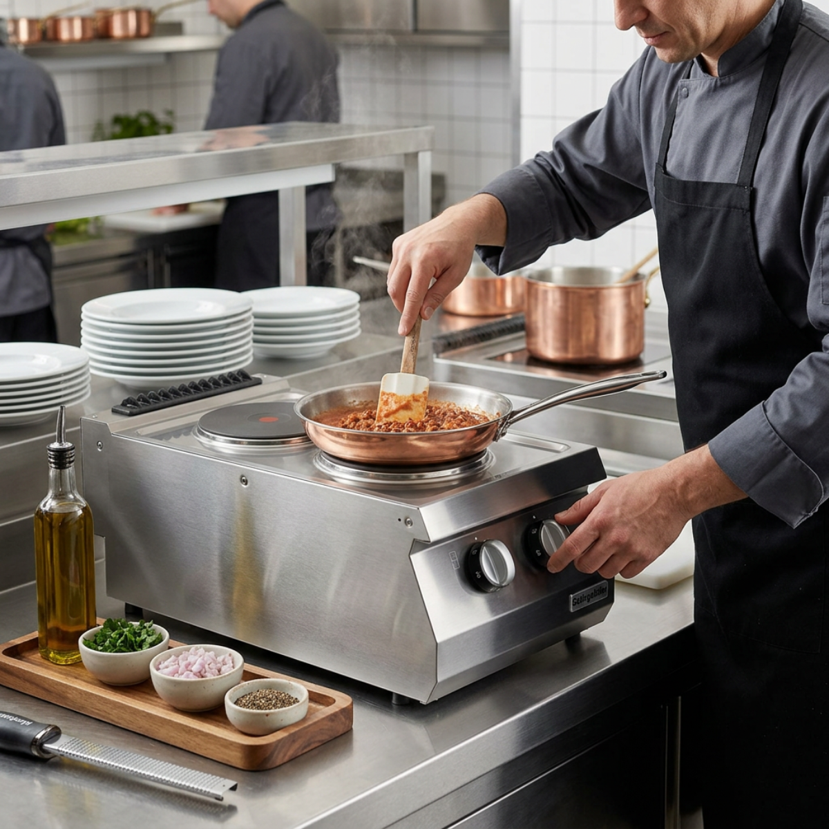 Masina de gatit electrica OZTI, inox, cu 2 plite, 40*70*28 cm - 4