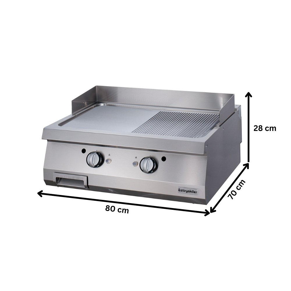 Grill electric profesional OZTI, inox, cu suprafata neteda si striata, 80*70*28 cm - 1