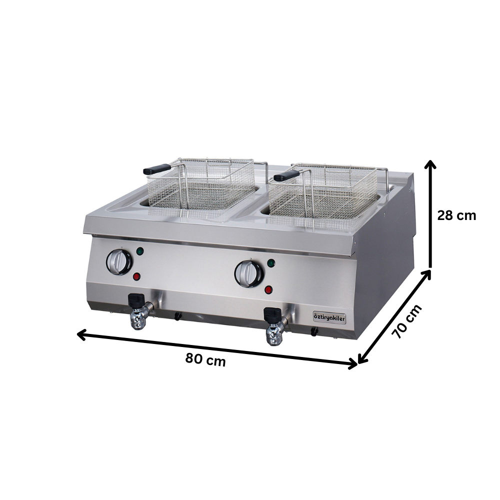 Friteuza electrica profesionala OZTI, inox, cu 2 cuve si debuseu, 12+12 lt - 1