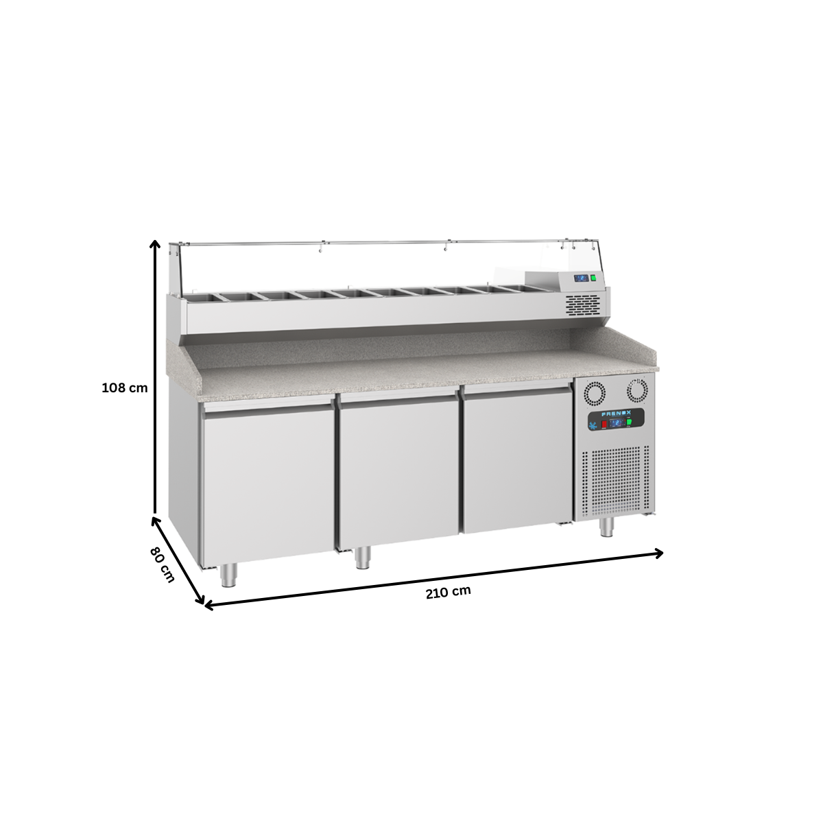 Masa rece preparare pizza FRENOX, profesionala, inox, 3 usi, 615 lt, 210*80*108 cm - 6