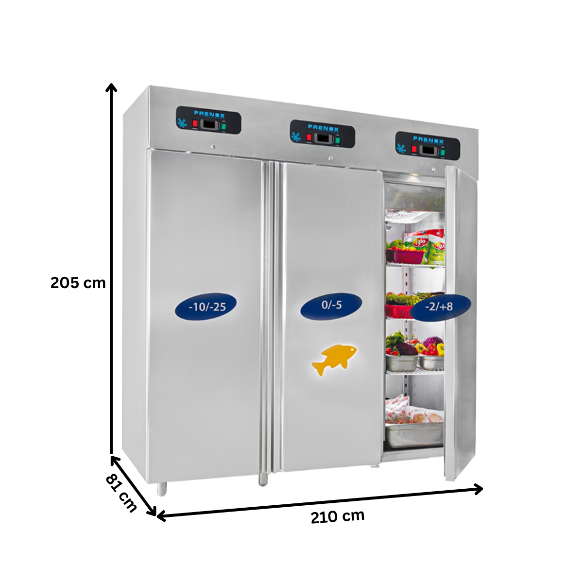 Dulap congelator vertical inox, FRENOX cu 3 usi, 2100 lt - 2