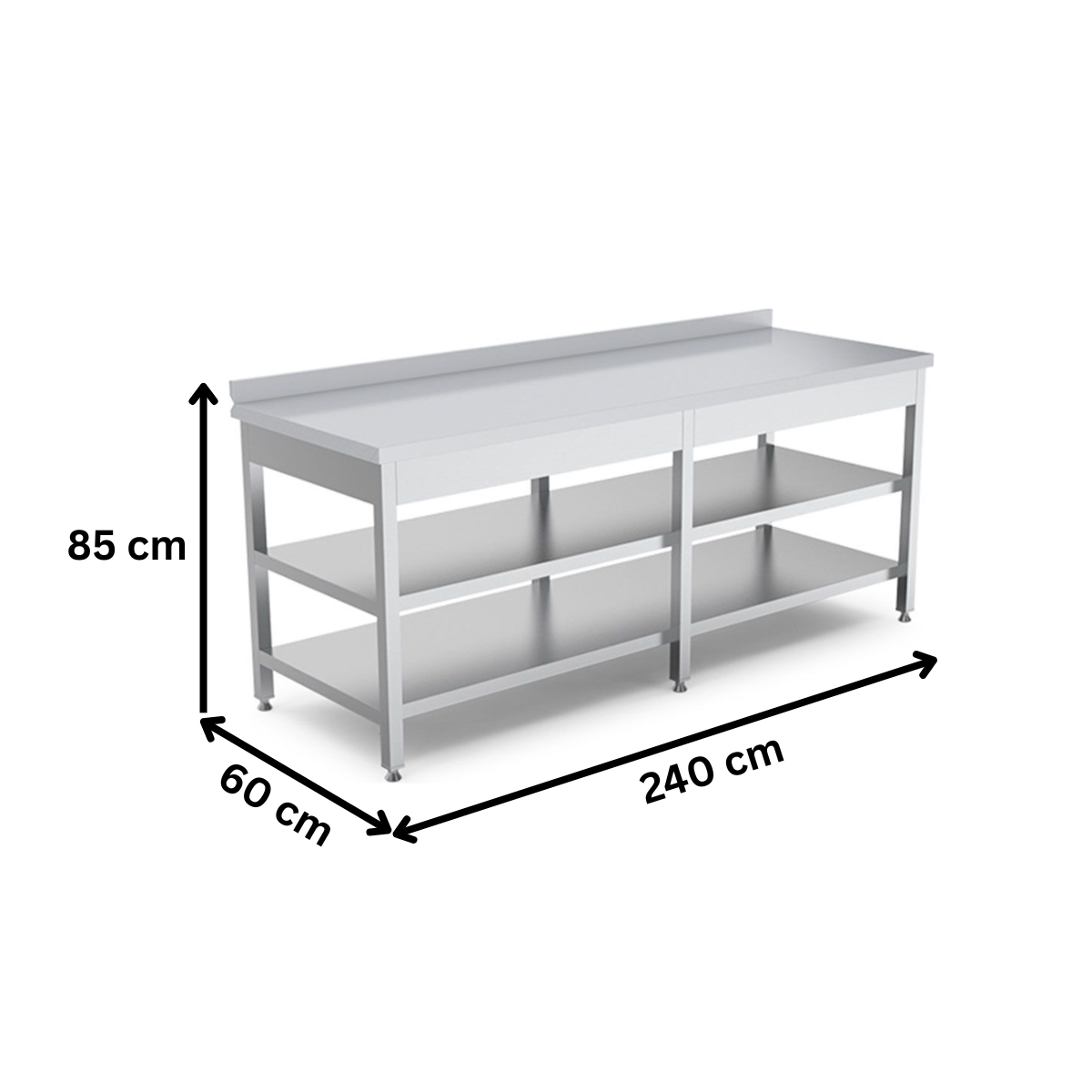 Masa de lucru inox cu polita intermediara si inferioara 240*60*85 - 1